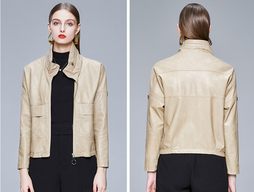 Women's Sleek Faux Leather Jacket – Slim-Fit Moto Style