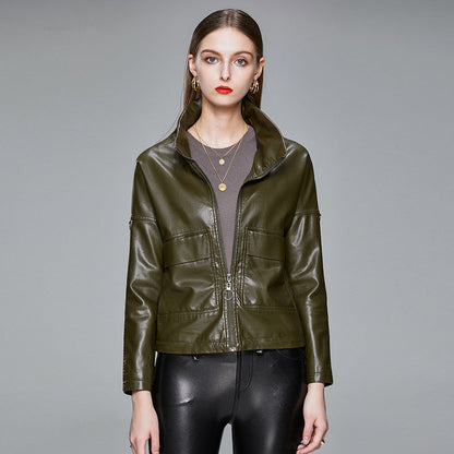 Women's Sleek Faux Leather Jacket – Slim-Fit Moto Style