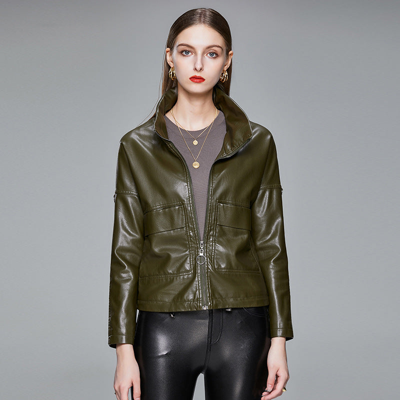 Women's Sleek Faux Leather Jacket – Slim-Fit Moto Style