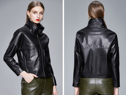 Women's Sleek Faux Leather Jacket – Slim-Fit Moto Style