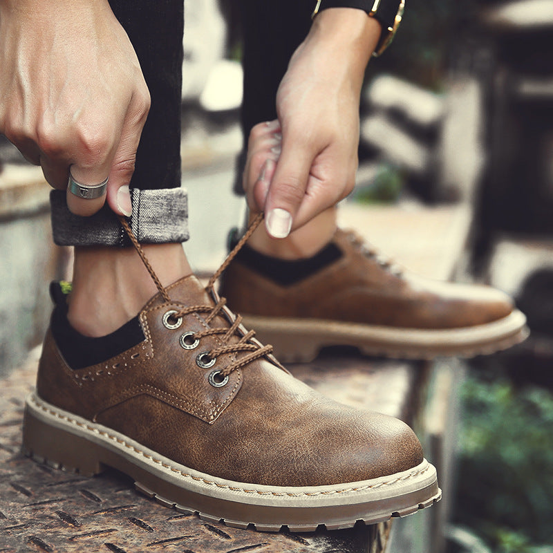 Men's black casual tooling shoes with lace-up closure