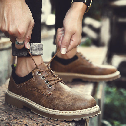 Men's black casual tooling shoes with lace-up closure