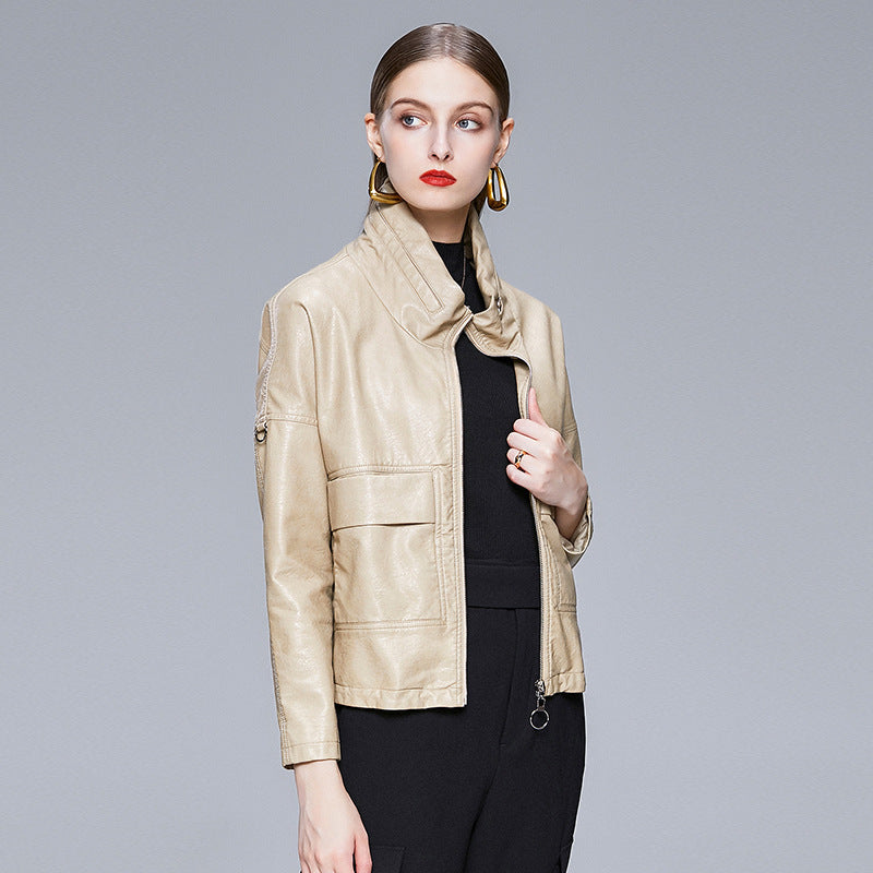 Women's Sleek Faux Leather Jacket – Slim-Fit Moto Style