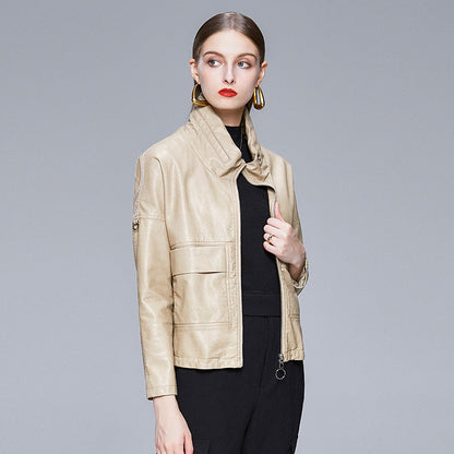 Women's Sleek Faux Leather Jacket – Slim-Fit Moto Style