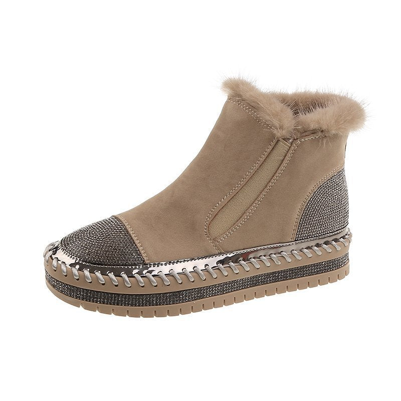 Women's Genuine Leather Ankle Boots with Rhinestone Detail