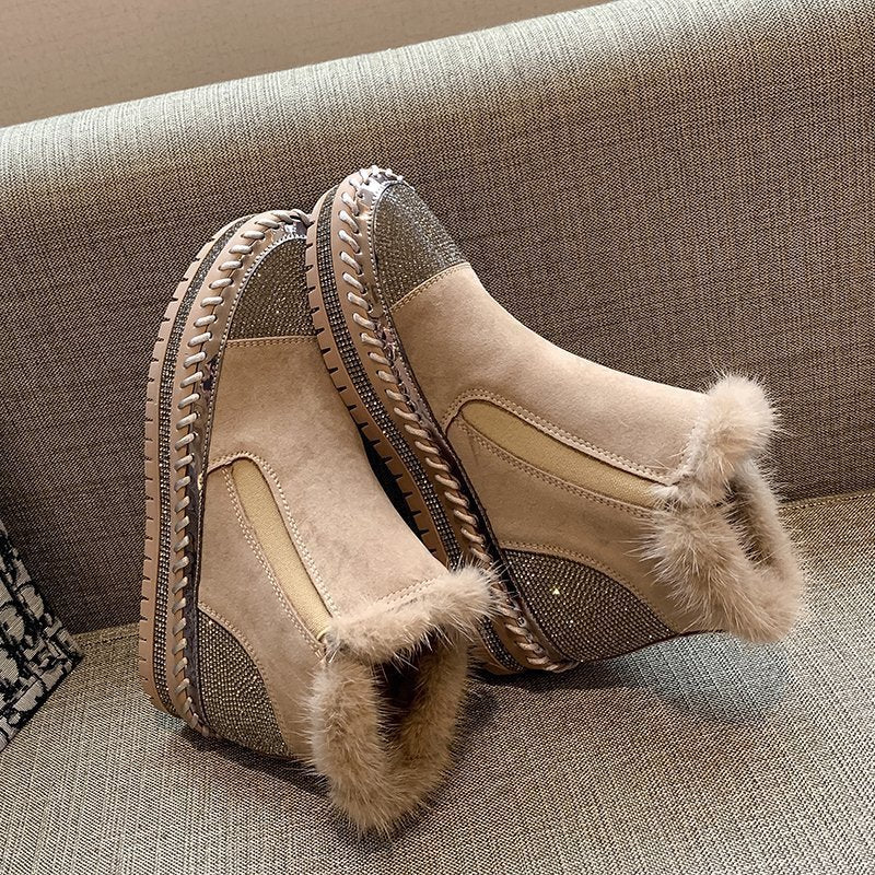 Women's Genuine Leather Ankle Boots with Rhinestone Detail