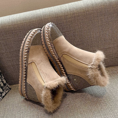 Women's Genuine Leather Ankle Boots with Rhinestone Detail