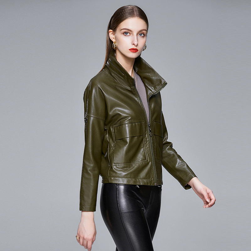 Women's Sleek Faux Leather Jacket – Slim-Fit Moto Style
