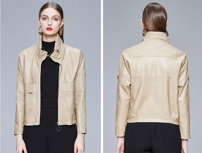 Women's Sleek Faux Leather Jacket – Slim-Fit Moto Style