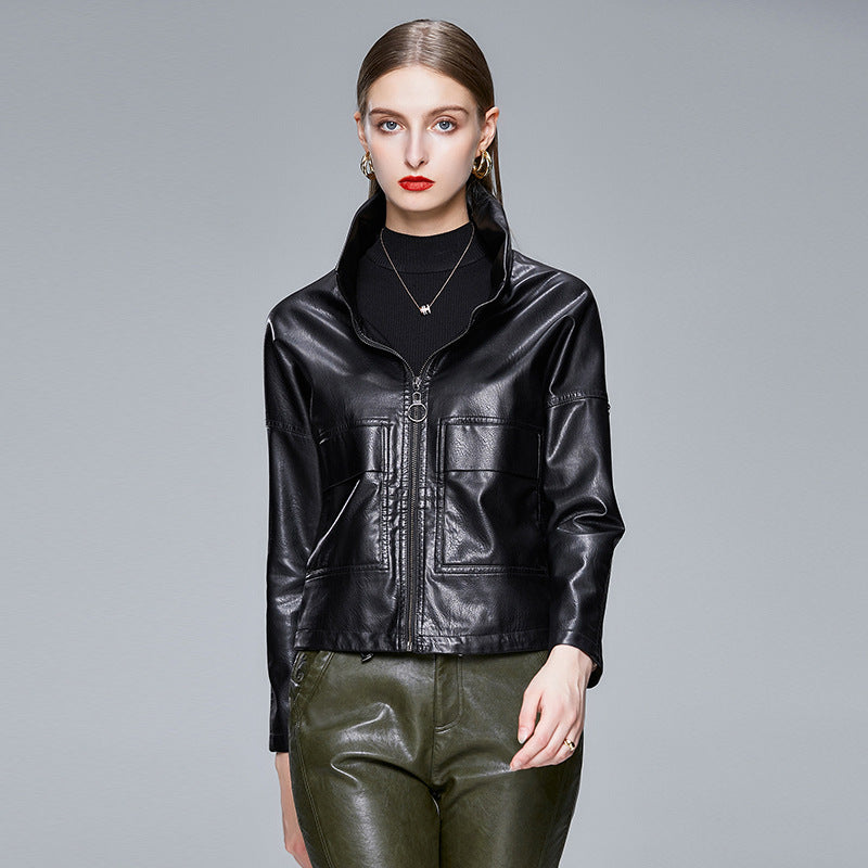 Women's Sleek Faux Leather Jacket – Slim-Fit Moto Style