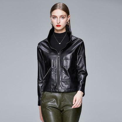 Women's Sleek Faux Leather Jacket – Slim-Fit Moto Style