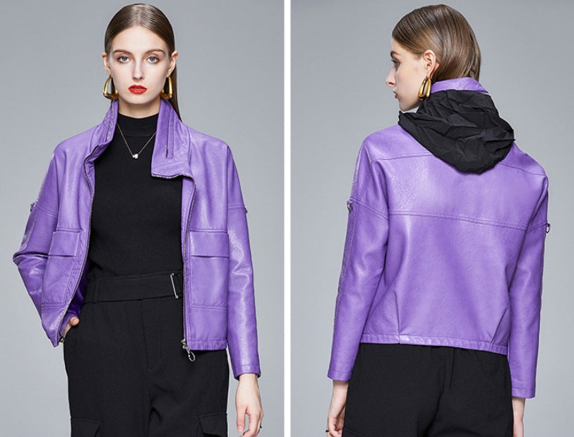 Women's Sleek Faux Leather Jacket – Slim-Fit Moto Style