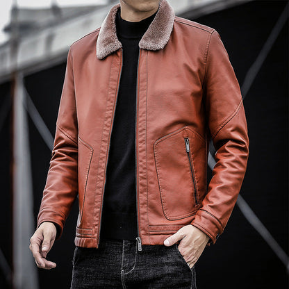 Men's Faux Leather Jacket with Stand Collar – Loose Fit