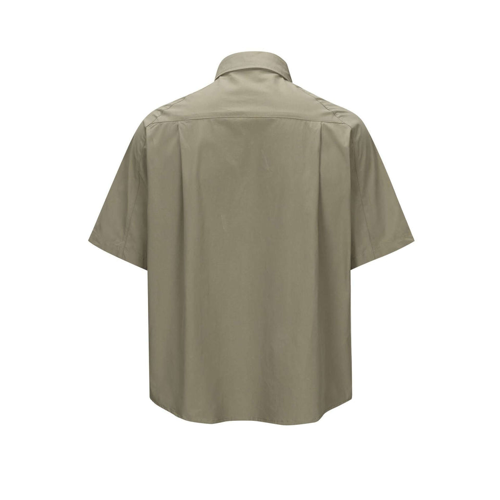 Split and spliced short sleeved shirt for men
