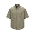 Split and spliced short sleeved shirt for men