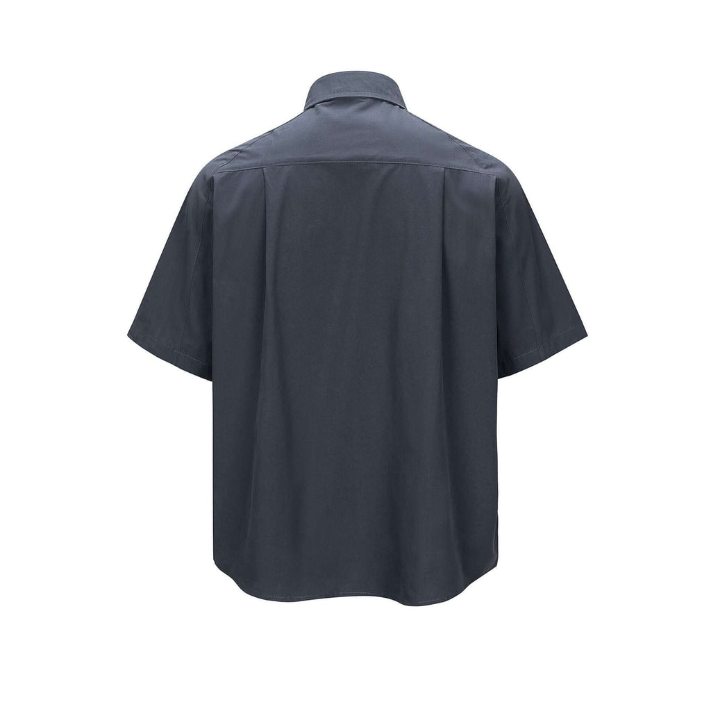 Split and spliced short sleeved shirt for men