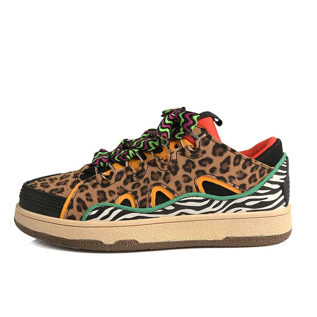 Sneakers for Women Luxury Designer Shoes High Quality Cow Suede Leopard Women Shoes Fashion Sexy Slim Platform Shoe Basket Femme