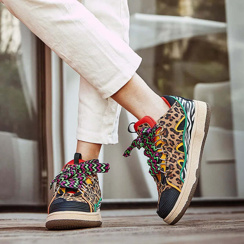 Sneakers for Women Luxury Designer Shoes High Quality Cow Suede Leopard Women Shoes Fashion Sexy Slim Platform Shoe Basket Femme