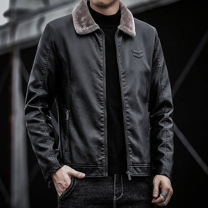 Men's Faux Leather Jacket with Stand Collar – Loose Fit