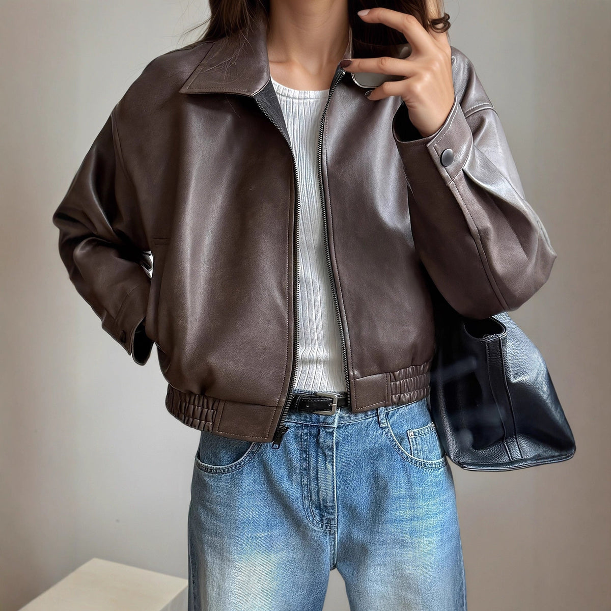 Women's Faux Leather Jacket – Retro Vintage-Inspired Style