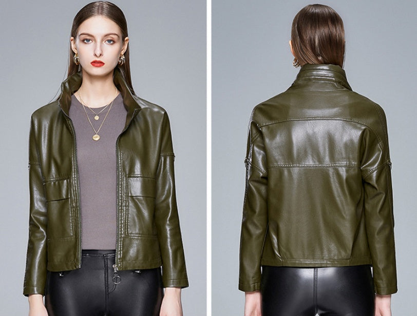 Women's Sleek Faux Leather Jacket – Slim-Fit Moto Style