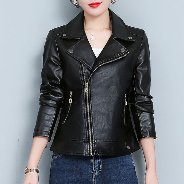 Women's Faux Leather Jacket – Short Slim-Fit Style