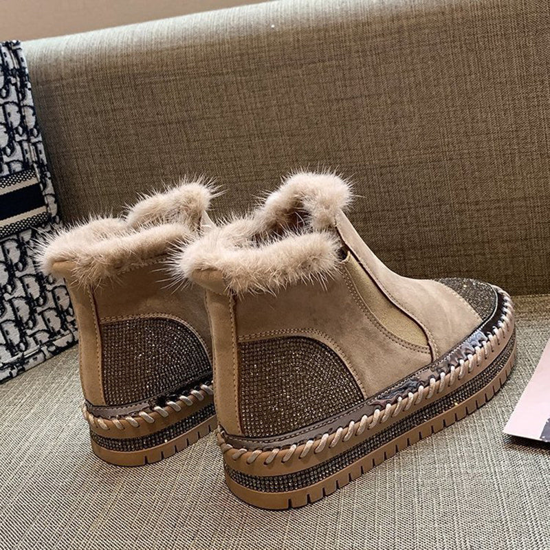Women's Genuine Leather Ankle Boots with Rhinestone Detail