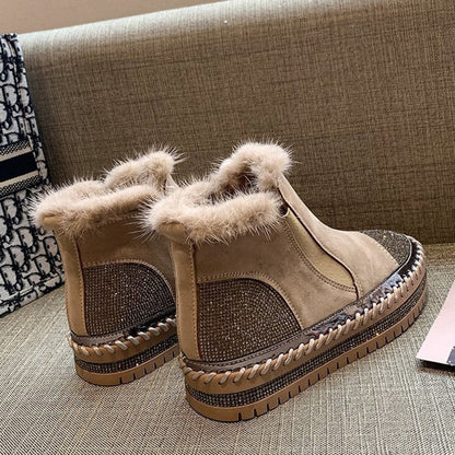 Women's Genuine Leather Ankle Boots with Rhinestone Detail