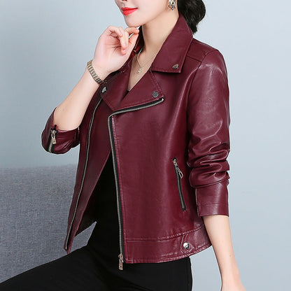 Women's Faux Leather Jacket – Short Slim-Fit Style
