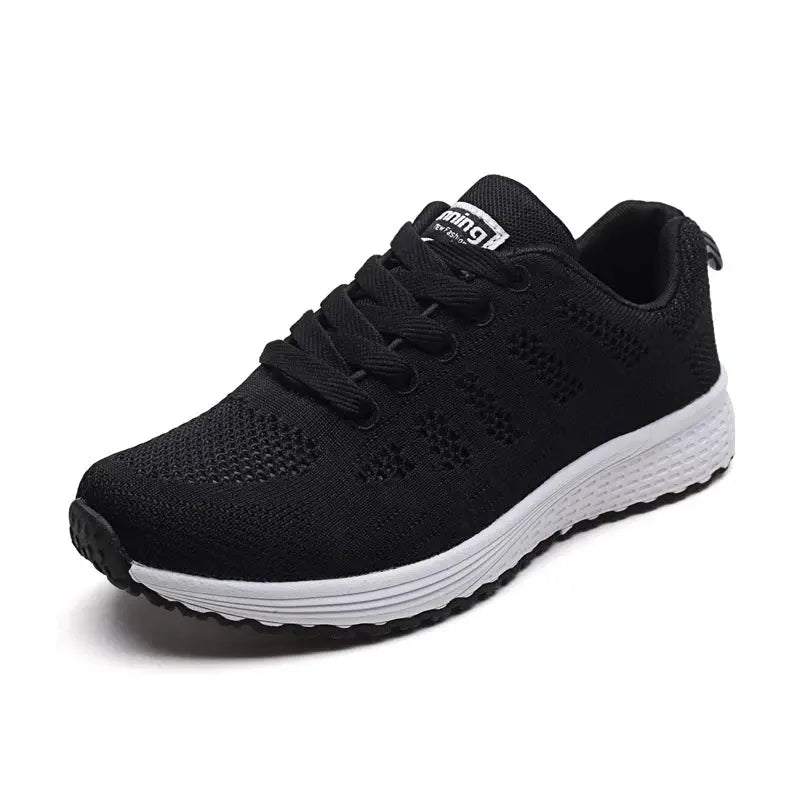 Suzynmom Women's Casual Breathable Mesh Walking Shoes Flat Sneakers Fashion Lace-Up Cotton Lined Vulcanized Gym Footwear White Mixed Colors