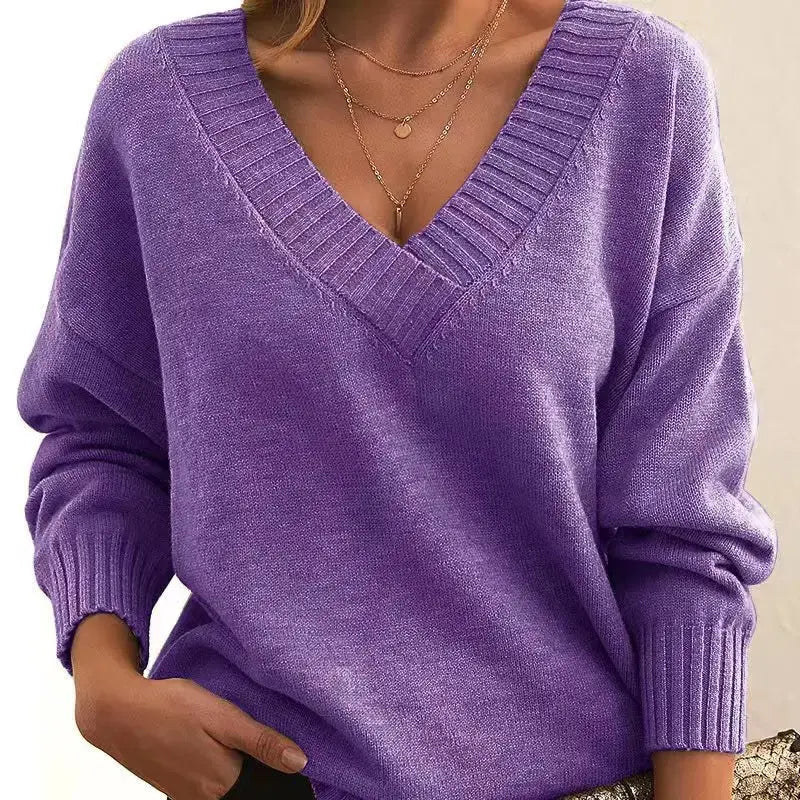 Nowsaa Women Sweater Long Sleeved V Neck Knitted Pullover Patchwork Solid Spliced Jumper - SuzynmomSuzynmomSuzynmomNowsaa Women Sweater Long Sleeved V Neck Knitted Pullover Patchwork Solid Spliced Jumper