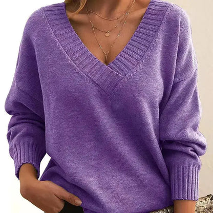 Nowsaa Women Sweater Long Sleeved V Neck Knitted Pullover Patchwork Solid Spliced Jumper - SuzynmomSuzynmomSuzynmomNowsaa Women Sweater Long Sleeved V Neck Knitted Pullover Patchwork Solid Spliced Jumper