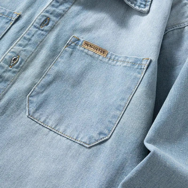 Suzynmom Men’s Light Blue Denim Overshirt Vintage Casual Fit - SuzynmomSuzynmomSuzynmomSuzynmom Men’s Light Blue Denim Overshirt Vintage Casual Fit