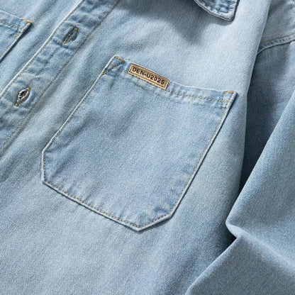 Suzynmom Men’s Light Blue Denim Overshirt Vintage Casual Fit - SuzynmomSuzynmomSuzynmomSuzynmom Men’s Light Blue Denim Overshirt Vintage Casual Fit