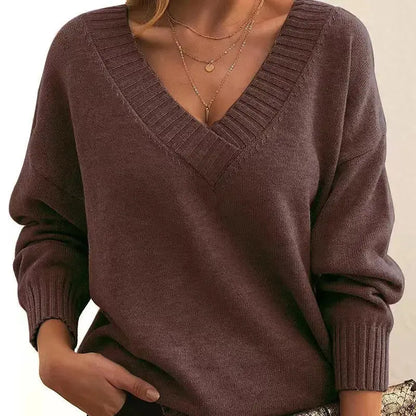 Suzynmom Women Sweaters Long Sleeved V Neck Knitted Pullovers Patchwork Solid Spliced Jumpers Thick Casual Outwear Slight Strech