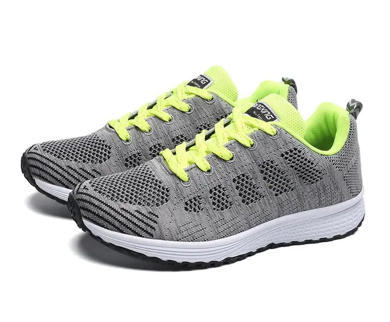 Suzynmom Women's Casual Breathable Mesh Walking Shoes Flat Sneakers Fashion Lace-Up Cotton Lined Vulcanized Gym Footwear White Mixed Colors