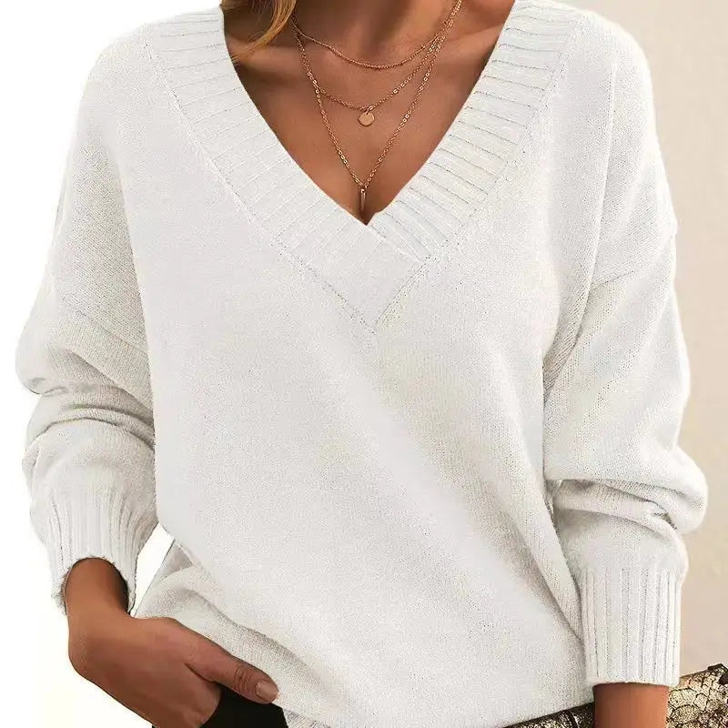 Suzynmom Women Sweaters Long Sleeved V Neck Knitted Pullovers Patchwork Solid Spliced Jumpers Thick Casual Outwear Slight Strech