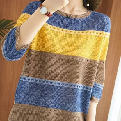 Suzynmom Women's Striped Pullover Sweater Long Sleeve Round Neck Autumn Fashion - SuzynmomSuzynmomSuzynmomSuzynmom Women's Striped Pullover Sweater Long Sleeve Round Neck Autumn Fashion