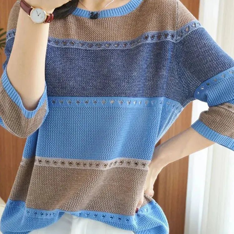 Suzynmom Women's Striped Pullover Sweater Long Sleeve Round Neck Autumn Fashion - SuzynmomSuzynmomSuzynmomSuzynmom Women's Striped Pullover Sweater Long Sleeve Round Neck Autumn Fashion