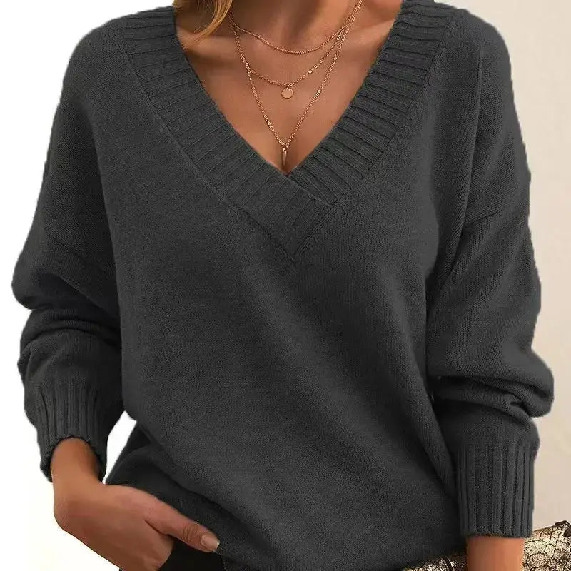 Suzynmom Women Sweaters Long Sleeved V Neck Knitted Pullovers Patchwork Solid Spliced Jumpers Thick Casual Outwear Slight Strech