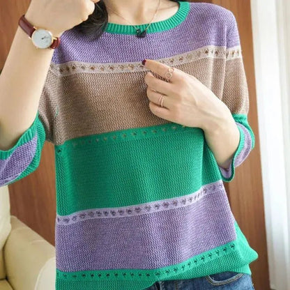 Suzynmom Women's Striped Pullover Sweater Long Sleeve Round Neck Autumn Fashion - SuzynmomSuzynmomSuzynmomSuzynmom Women's Striped Pullover Sweater Long Sleeve Round Neck Autumn Fashion