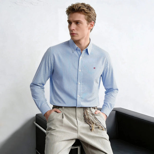 Suzynmom Men's Shirt Elegant Commuting Single Breasted Men's Shirt Business Thin Stripe Design Classic Casual Men's Long Sleeved Blouses