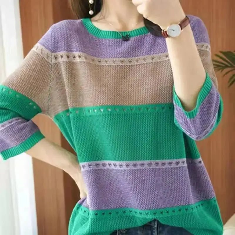Suzynmom Women's Striped Pullover Sweater Long Sleeve Round Neck Autumn Fashion - SuzynmomSuzynmomSuzynmomSuzynmom Women's Striped Pullover Sweater Long Sleeve Round Neck Autumn Fashion