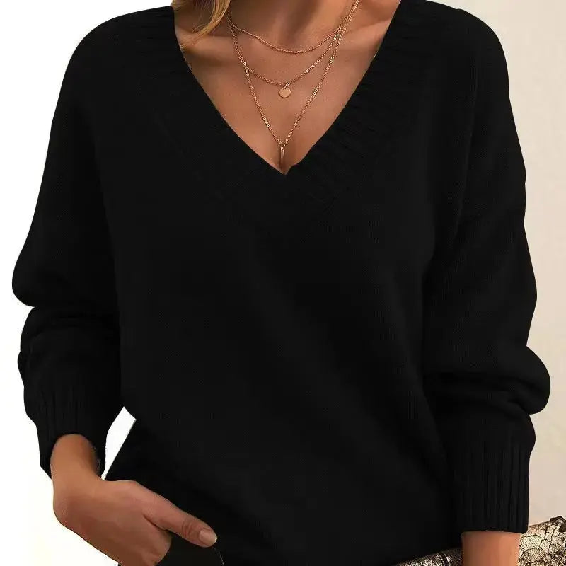 Suzynmom Women Sweaters Long Sleeved V Neck Knitted Pullovers Patchwork Solid Spliced Jumpers Thick Casual Outwear Slight Strech
