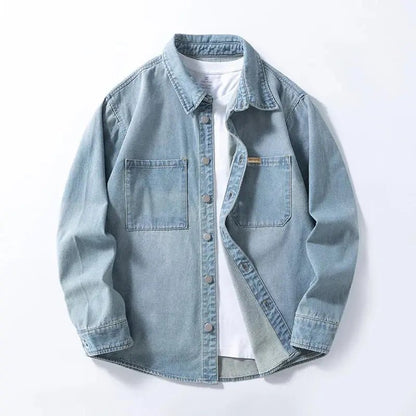 Suzynmom Men’s Light Blue Denim Overshirt Vintage Casual Fit - SuzynmomSuzynmomSuzynmomSuzynmom Men’s Light Blue Denim Overshirt Vintage Casual Fit