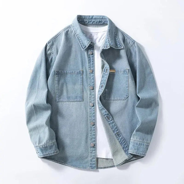 Suzynmom Men’s Light Blue Denim Overshirt Vintage Casual Fit - SuzynmomSuzynmomSuzynmomSuzynmom Men’s Light Blue Denim Overshirt Vintage Casual Fit