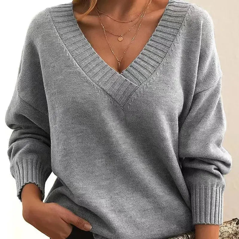 Nowsaa Women Sweater Long Sleeved V Neck Knitted Pullover Patchwork Solid Spliced Jumper - SuzynmomSuzynmomSuzynmomNowsaa Women Sweater Long Sleeved V Neck Knitted Pullover Patchwork Solid Spliced Jumper