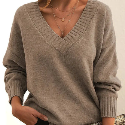Nowsaa Women Sweater Long Sleeved V Neck Knitted Pullover Patchwork Solid Spliced Jumper - SuzynmomSuzynmomSuzynmomNowsaa Women Sweater Long Sleeved V Neck Knitted Pullover Patchwork Solid Spliced Jumper