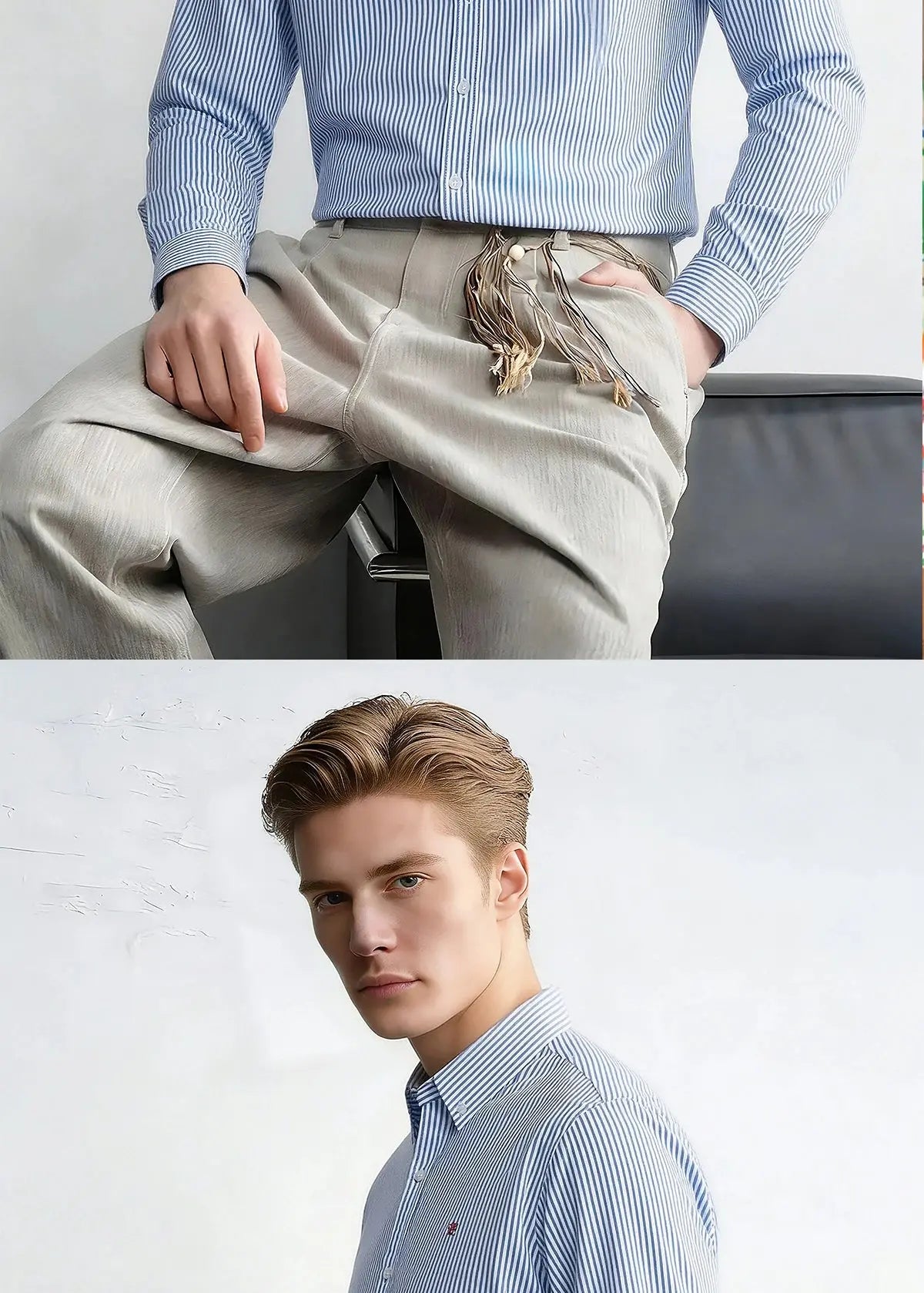 Suzynmom Men's Shirt Elegant Commuting Single Breasted Men's Shirt Business Thin Stripe Design Classic Casual Men's Long Sleeved Blouses