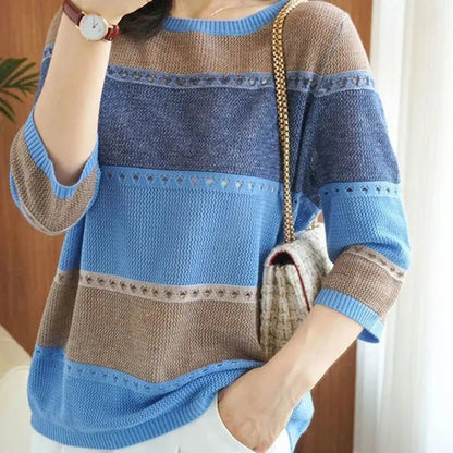 Suzynmom Women's Striped Pullover Sweater Long Sleeve Round Neck Autumn Fashion - SuzynmomSuzynmomSuzynmomSuzynmom Women's Striped Pullover Sweater Long Sleeve Round Neck Autumn Fashion